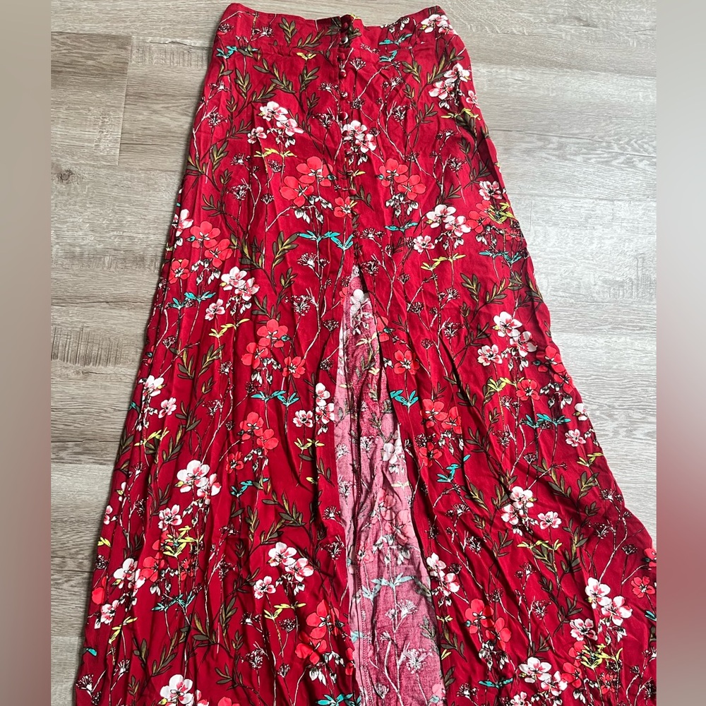 Express Red Floral Maxi Skirt